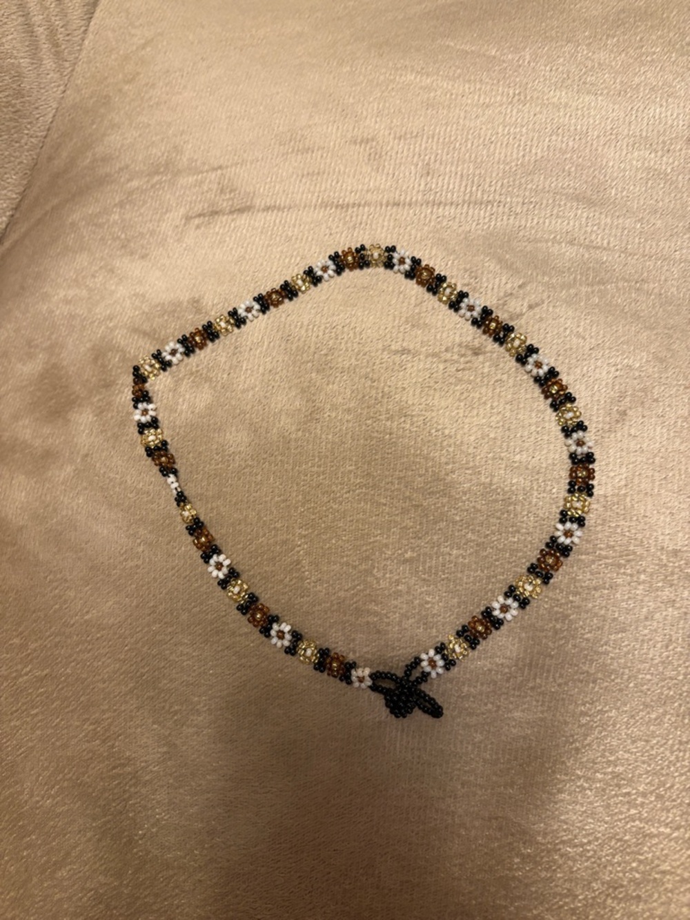 Handmade Beaded Flower Necklace with Black Cross Accent - Multi Color